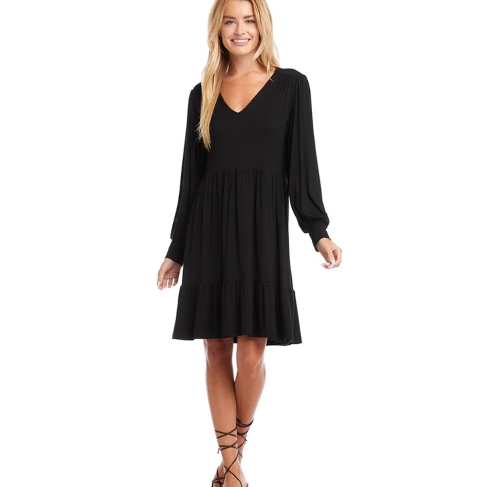 Black Long Sleeve Tiered Dress